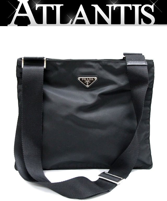 プラダ PRADA 三角ロゴ ショルダーバッグ マチ無し ナイロン 黒