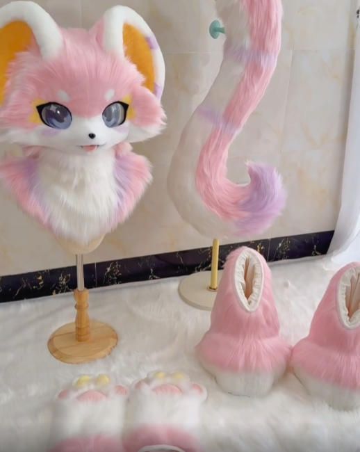 ファースーツ 着ぐるみセット NO.316 ピンク ケモノ 全頭ヘッド ぬいぐるみ コスプレ コスチューム
