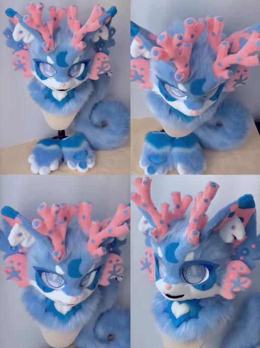 ☆ファースーツ 着ぐるみセット NO.317 キツネ 水色 ケモノ ファー