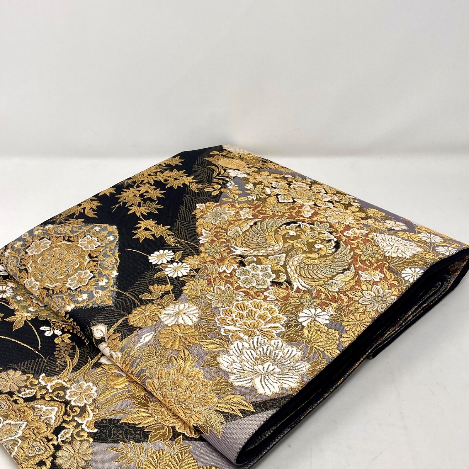 袋帯/帝王紫 ］正絹 聚楽 じゅらく 黒/シルバー 正倉院 鳳凰 金糸 礼装