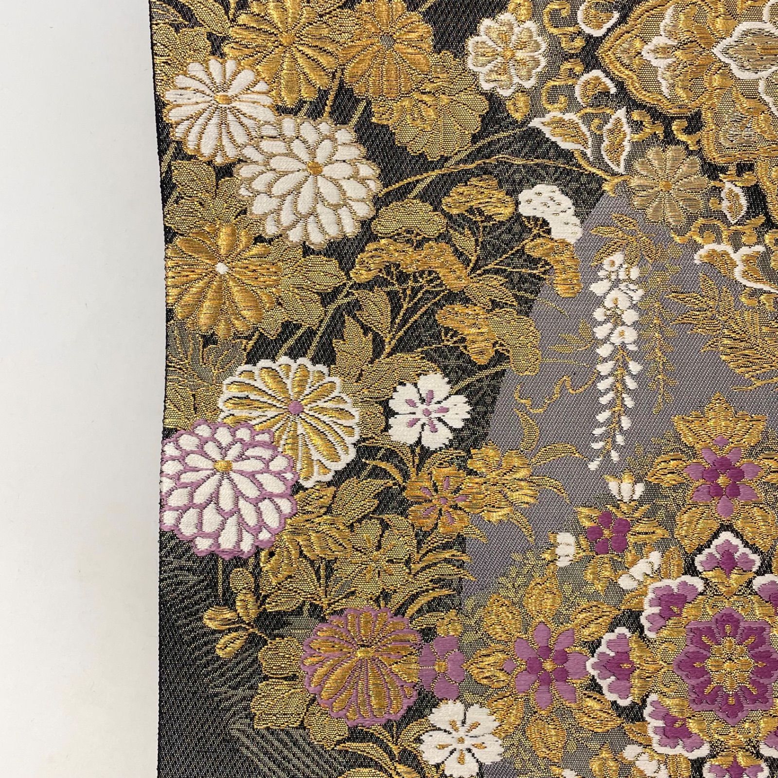 袋帯/帝王紫 ］正絹 聚楽 じゅらく 黒/シルバー 正倉院 鳳凰 金糸 礼装