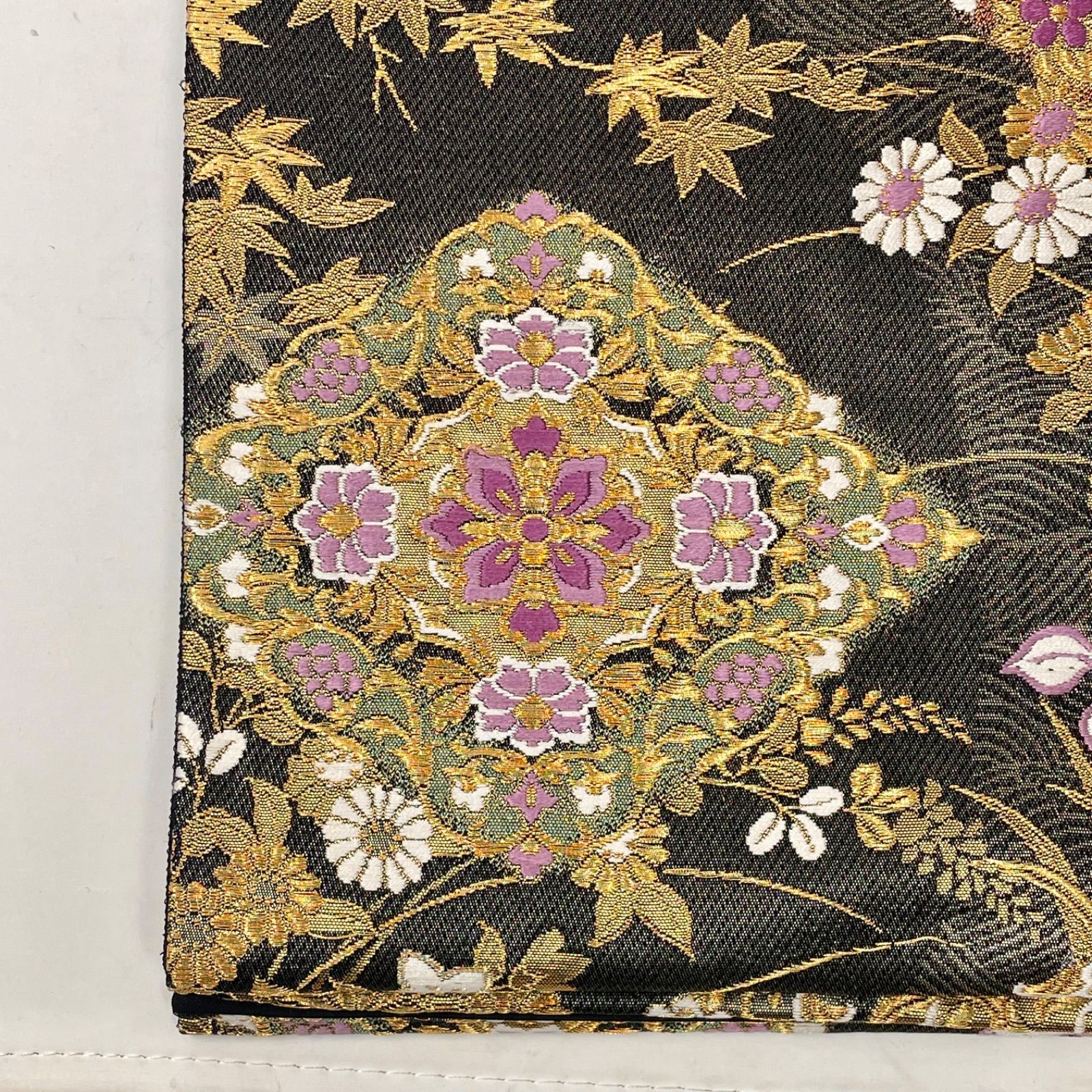 袋帯/帝王紫 ］正絹 聚楽 じゅらく 黒/シルバー 正倉院 鳳凰 金糸 礼装