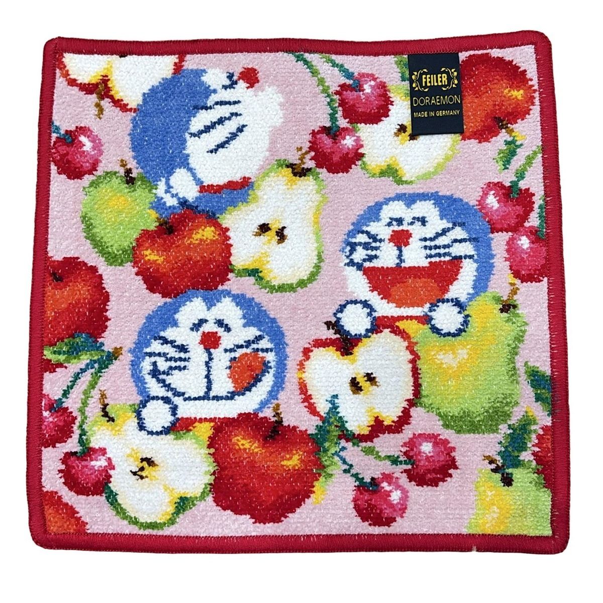FEILER フェイラー 小物 - ライトピンク×レッド×マルチ ハンドタオル ドラえもんフルーツミックス DORAEMONコラボ