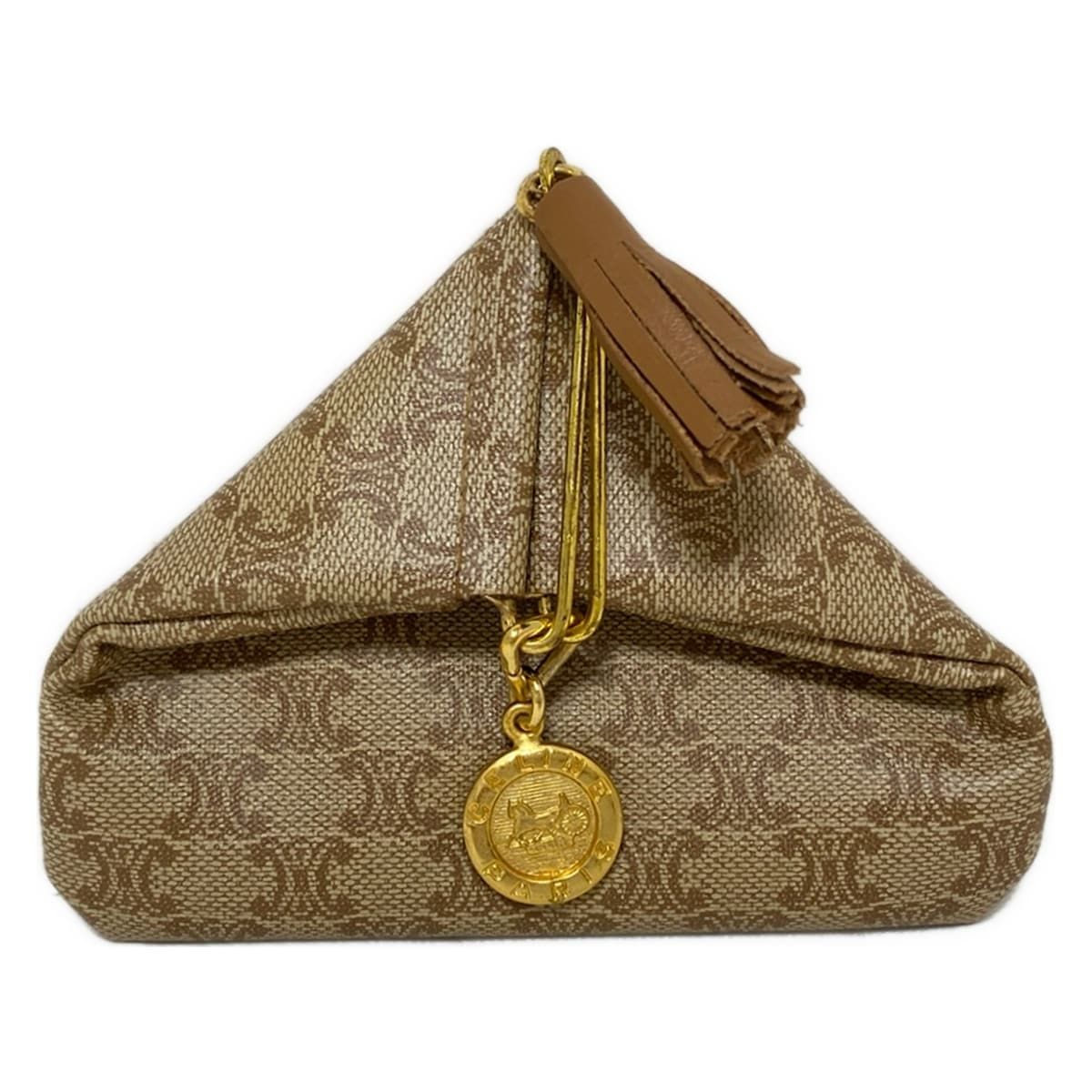 【美品】CELINE セリーヌ ケース マカダム デニム ゴールド金具 CELINE(セリーヌ) コインケース マカダム柄 ベージュ×ブラウン