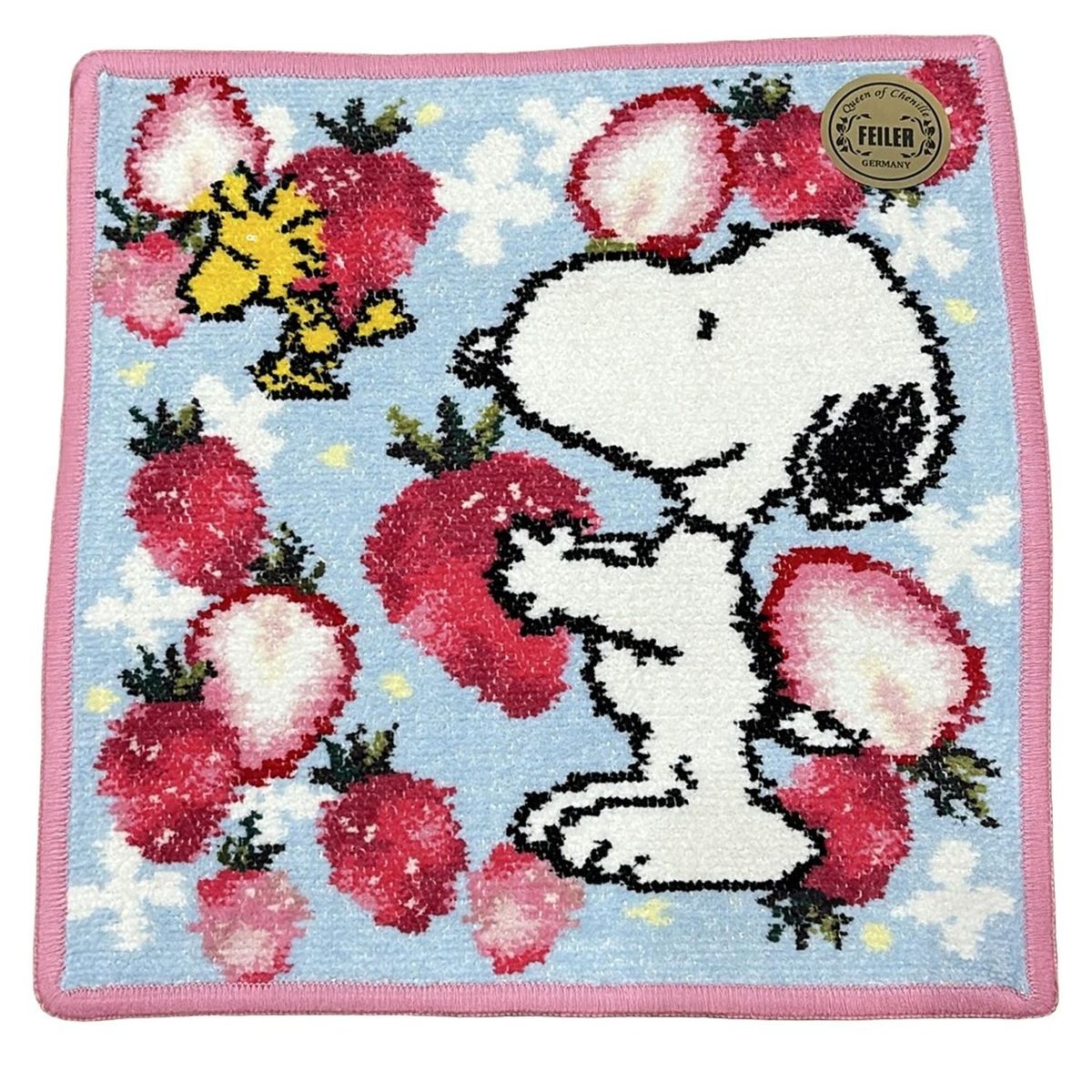 FEILER フェイラー 小物 - ライトブルー×レッド×マルチ ハンドタオル スヌーピー ウッドストック イチゴ柄 SNOOPY TOWNコラボ
