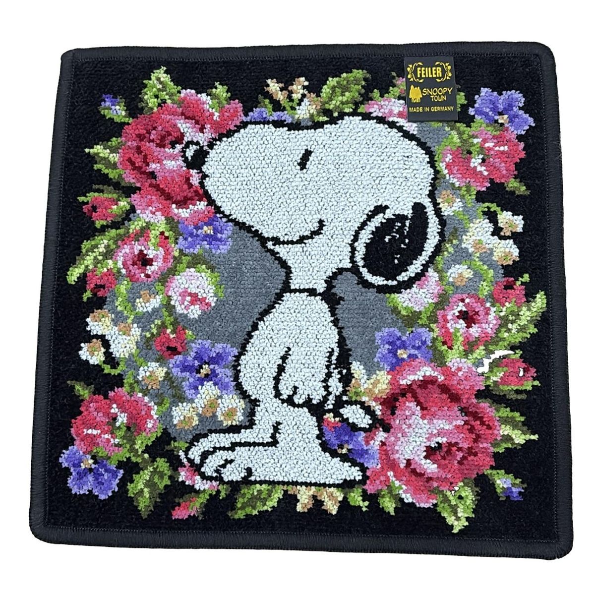 FEILER フェイラー 小物 - ダークグレー×黒×マルチ ハンドタオル スヌーピー 花柄 SNOOPY TOWNコラボ