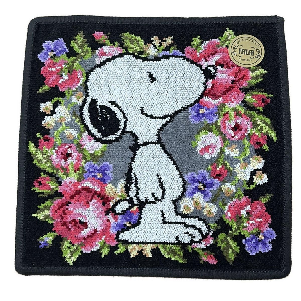 FEILER フェイラー 小物 ダークグレー 黒 マルチ ハンドタオル スヌーピー 花柄 SNOOPY TOWNコラボ
