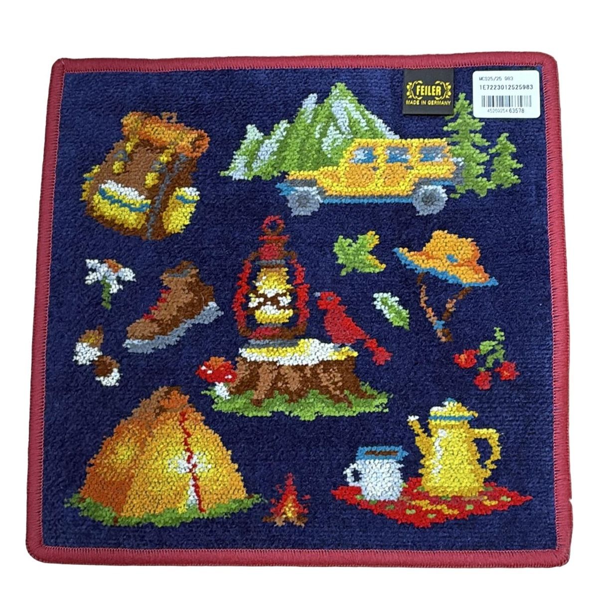 FEILER フェイラー 小物 - ダークネイビー×レッド×マルチ ハンドタオル マイキャンプサイト