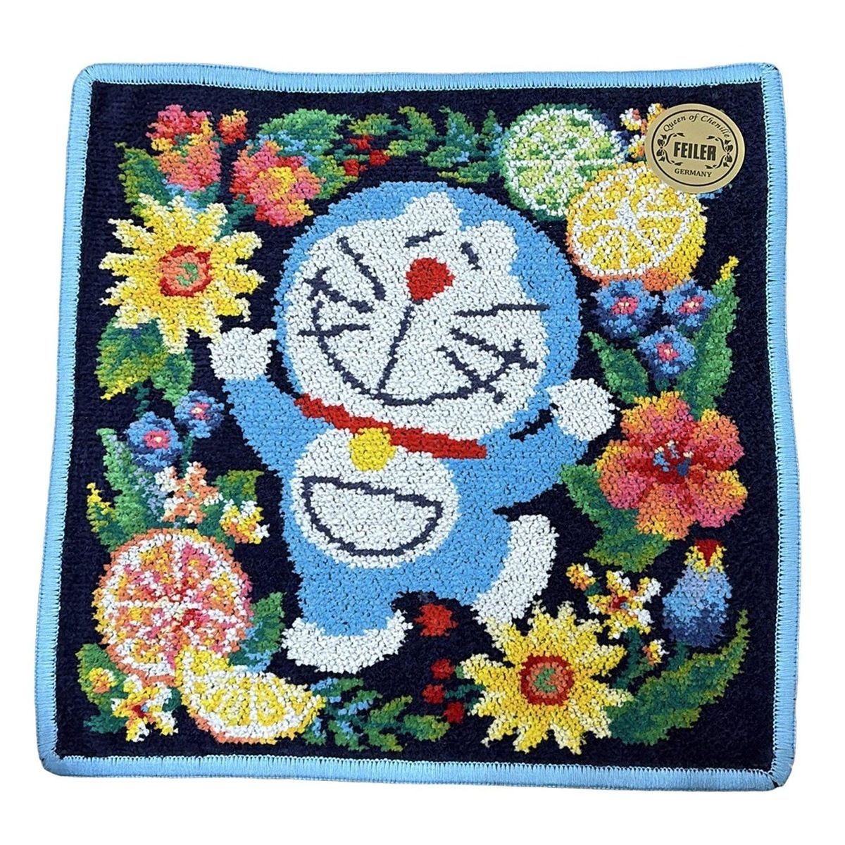 FEILER フェイラー 小物 ダークネイビー ライトブルー マルチ ハンドタオル ドラえもんシトラスフラワー DORAEMONコラボ