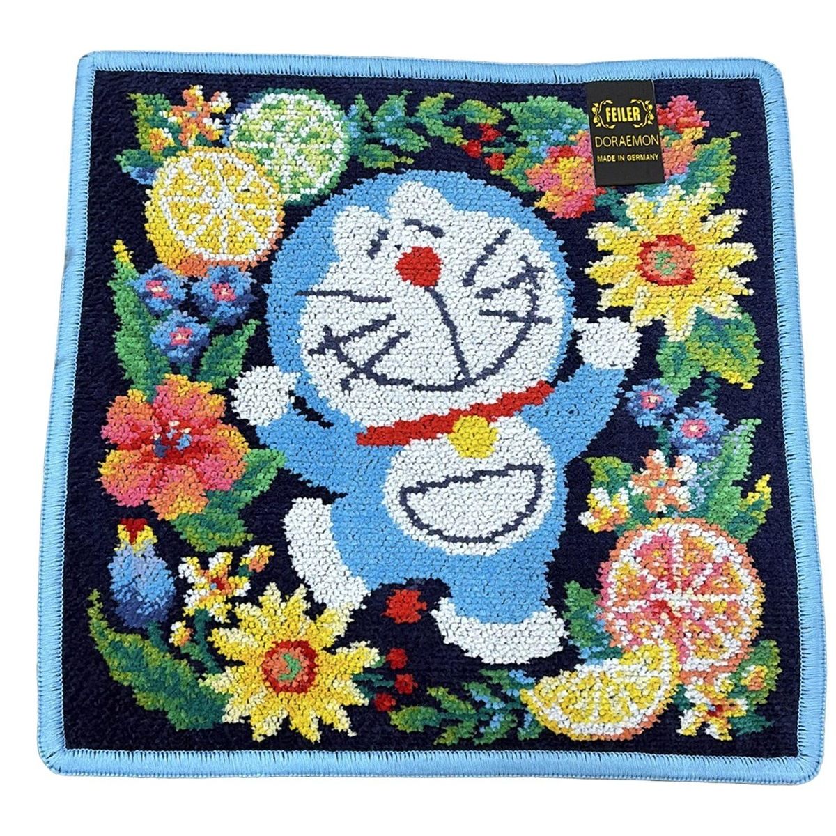 FEILER フェイラー 小物 - ダークネイビー×ライトブルー×マルチ ハンドタオル ドラえもんシトラスフラワー DORAEMONコラボ