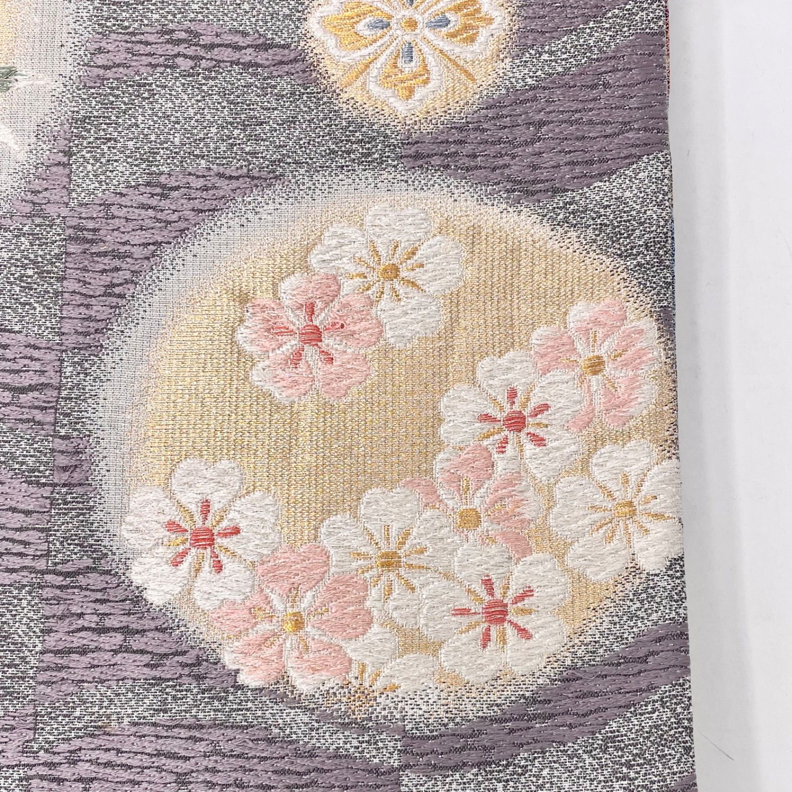 袋帯 ］正絹 レインボー/薄紫 桜 梅 笹 松 振袖 訪問着 成人式 踊り