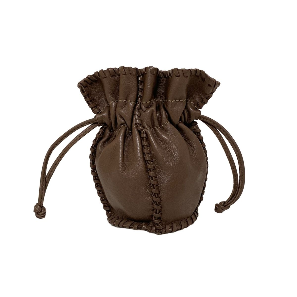 HERMES エルメス 小物入れ - ダークブラウン 巾着型 レザー