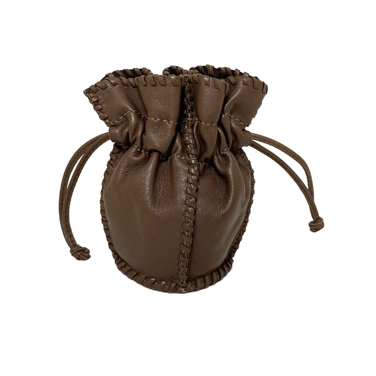 HERMES エルメス 小物入れ - ダークブラウン 巾着型 レザー