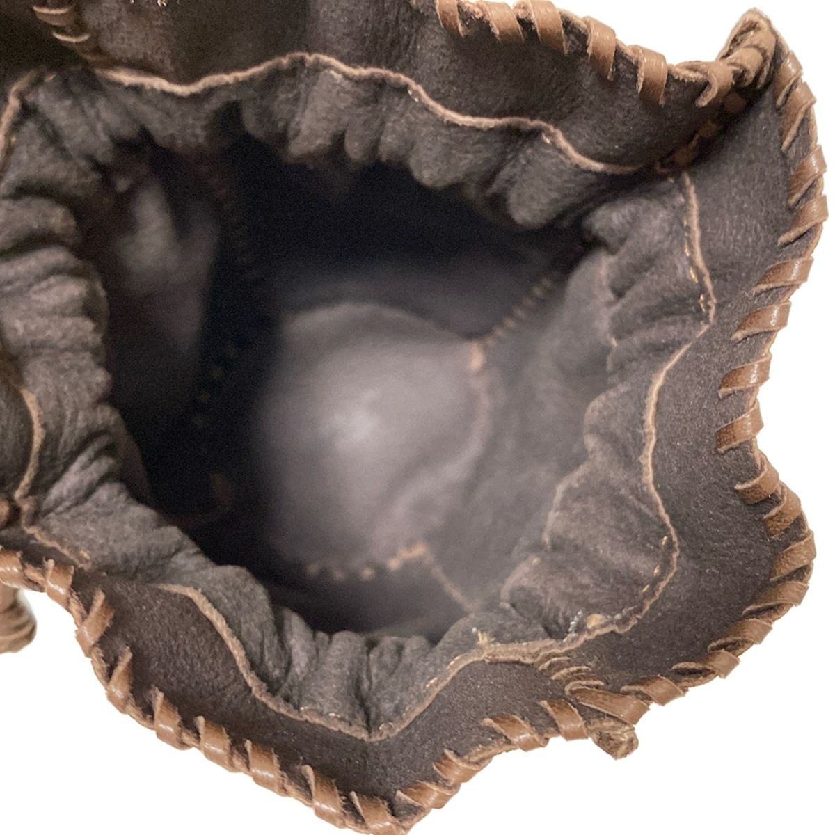  HERMES エルメス 小物入れ ダークブラウン 巾着型 レザー その他 小物