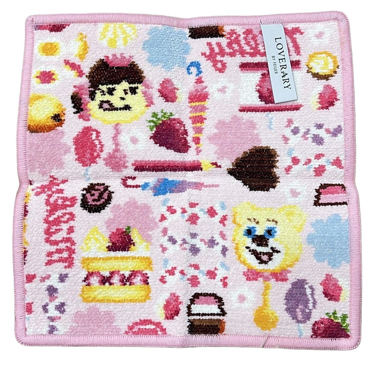 FEILER フェイラー 小物 - ライトピンク×ダークブラウン×マルチ ハンドタオル LOVERARY ラブラリー ペコ キャンディ 不二家コラボ