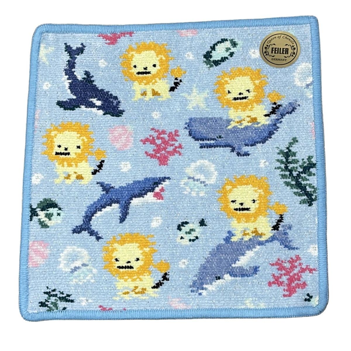 FEILER フェイラー 小物 - ライトブルー×ブルーグレー×マルチ ハンドタオル|ライオン|インザシー|ラメ|BARNEYS YORKコラボ