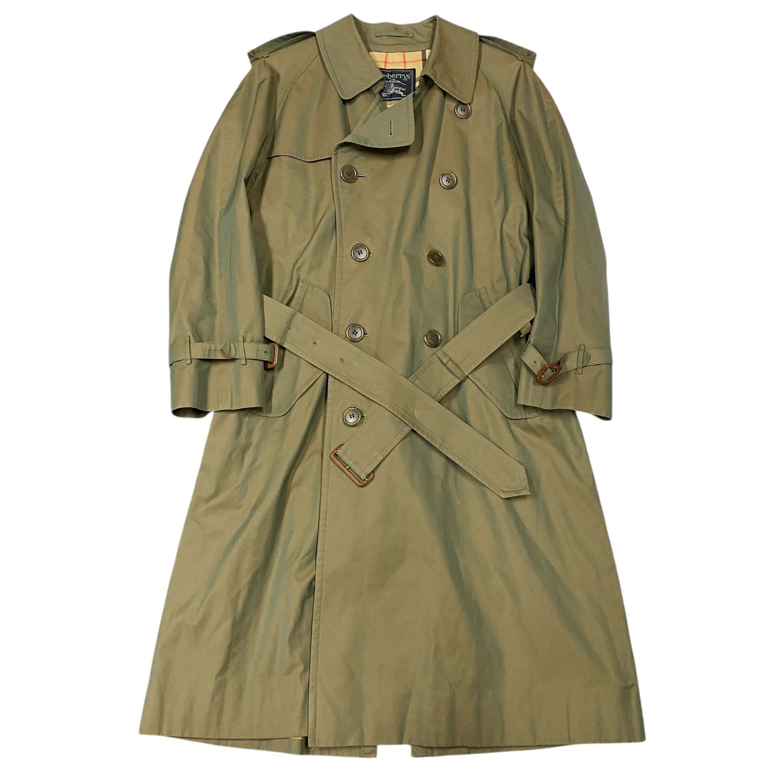 バーバリー トレンチコート ノバチェック ダブル ロングベルト カーキ系 玉虫色 希少 美品 Burberrys バーバリー トレンチコート ダブル ノバチェック