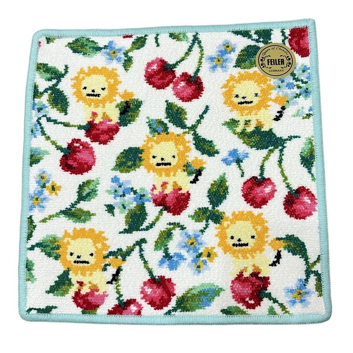 FEILER フェイラー 小物 - 白×グリーン×マルチ ハンドタオル ライオン スウィングチェリー BARNEYS YORKコラボ