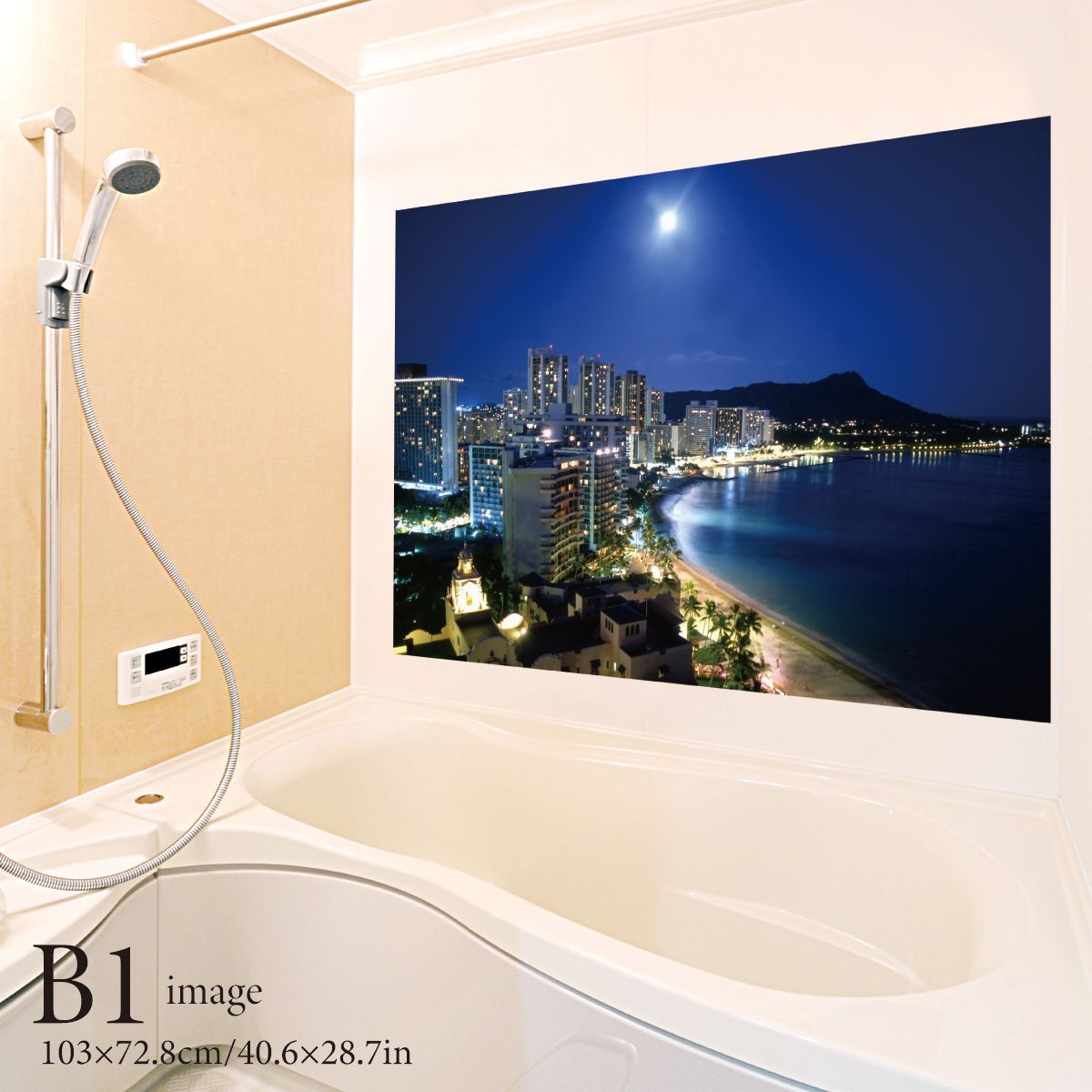 ワイキキビーチの夜景 B お風呂ポスター 防水ポスター