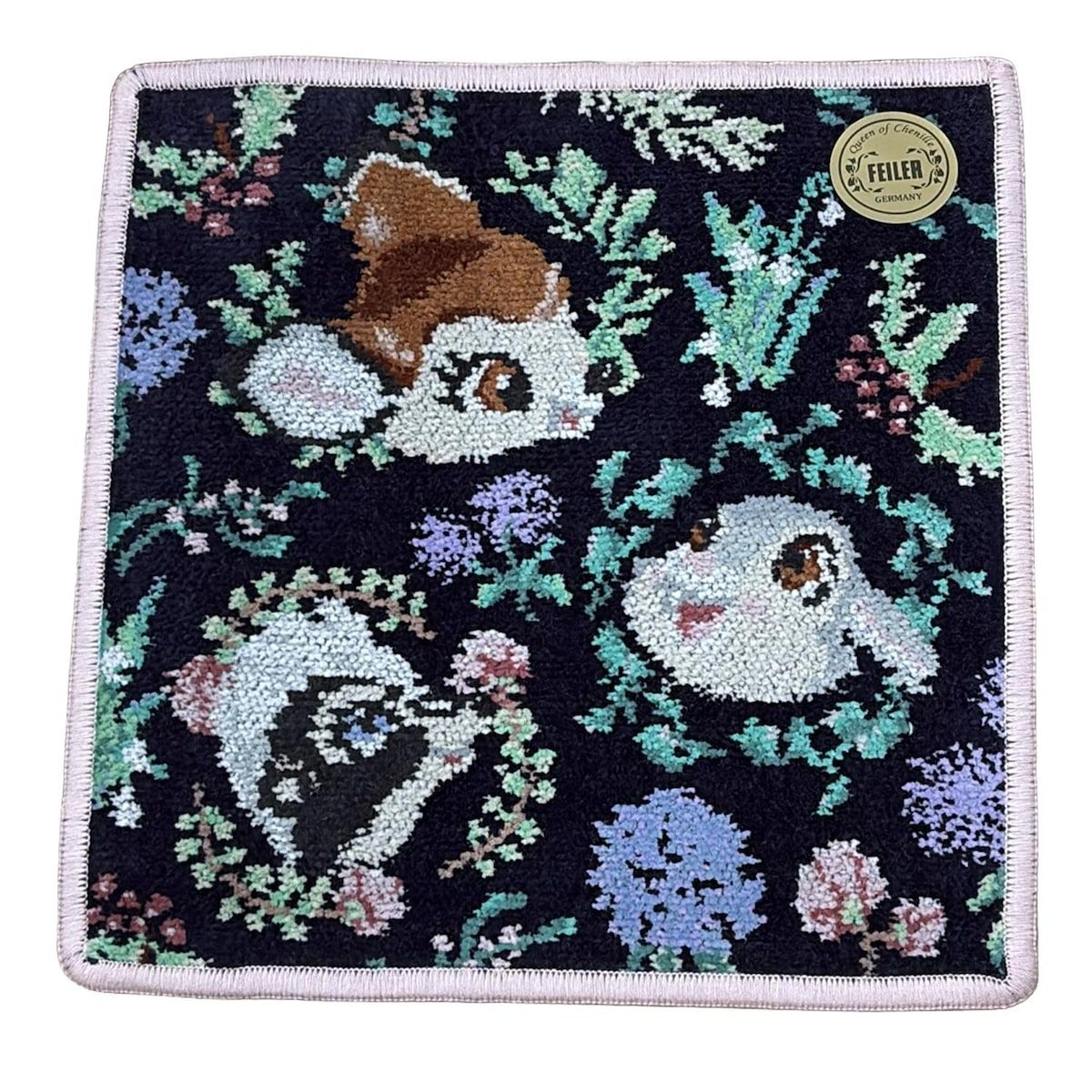 FEILER フェイラー 小物 - 黒×ライトピンク×マルチ ハンドタオル フォレストフレンズ Disneyコラボ