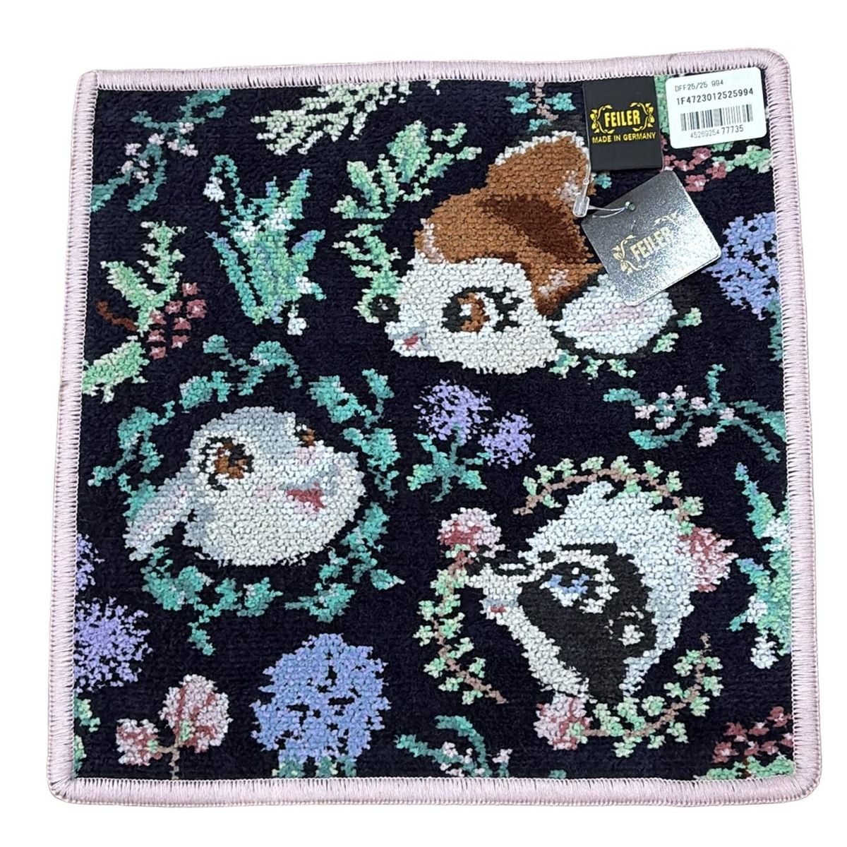FEILER フェイラー 小物 - 黒×ライトピンク×マルチ ハンドタオル フォレストフレンズ Disneyコラボ