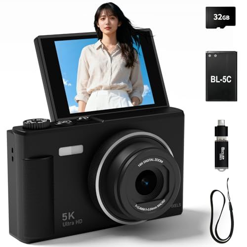 デジカメ 5K 7500万画素 デジタルカメラ 180度回転可能 スクリーン 2.8