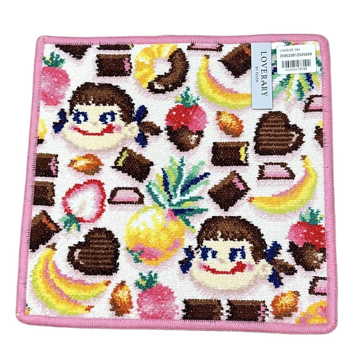 FEILER フェイラー 小物 - ライトピンク×ダークブラウン×マルチ ハンドタオル LOVERARY ペコア ラ モード 不二家コラボ