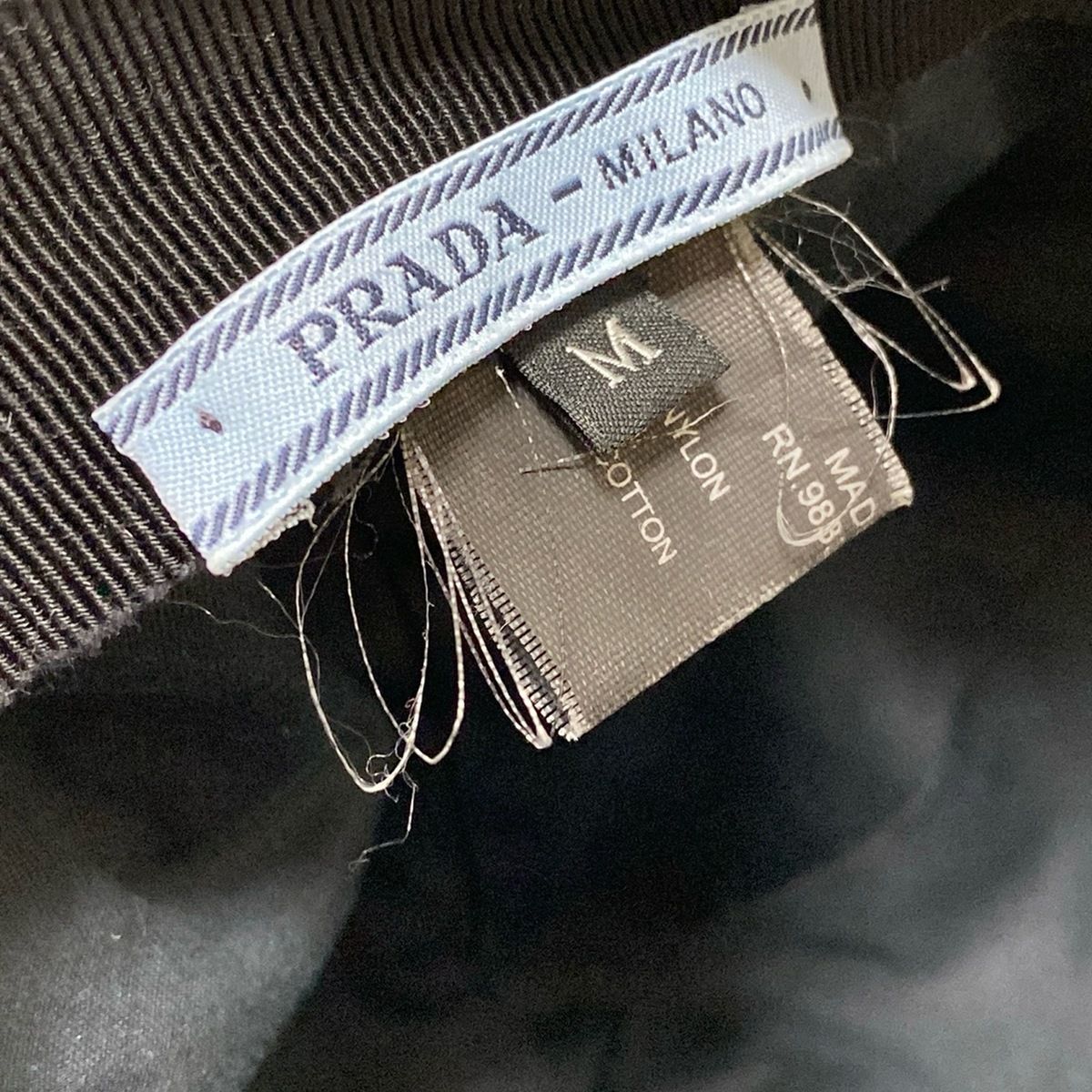  PRADA プラダ キャップ M 黒 トライアングルプレート コットン ベースボールキャップ キャップ