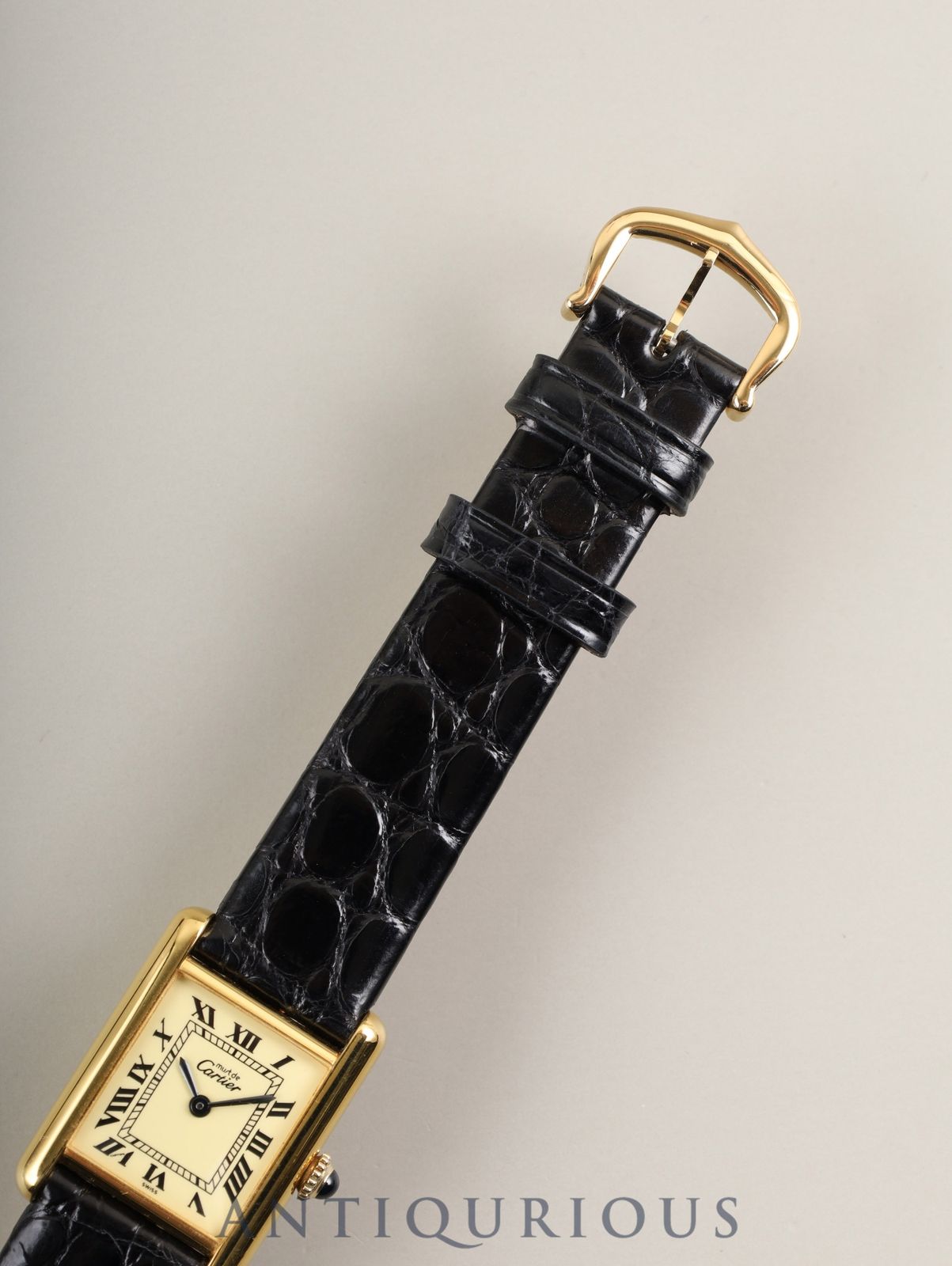  カルティエ マストタンク SM 手巻き Cal 90 SV 925 革 尾錠 GP アイボリーローマン文字盤 オーバーホール済み 手巻き時計 腕時計(アナログ)