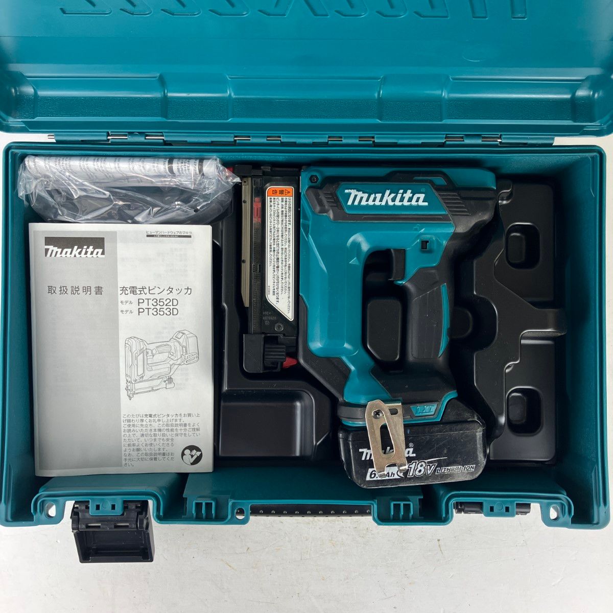 ЗЗMAKITA マキタ 18 v 35 mm 充電式ピンタッカ バッテリーx 1 ケース付 充電器無し PT 353 D ブルー