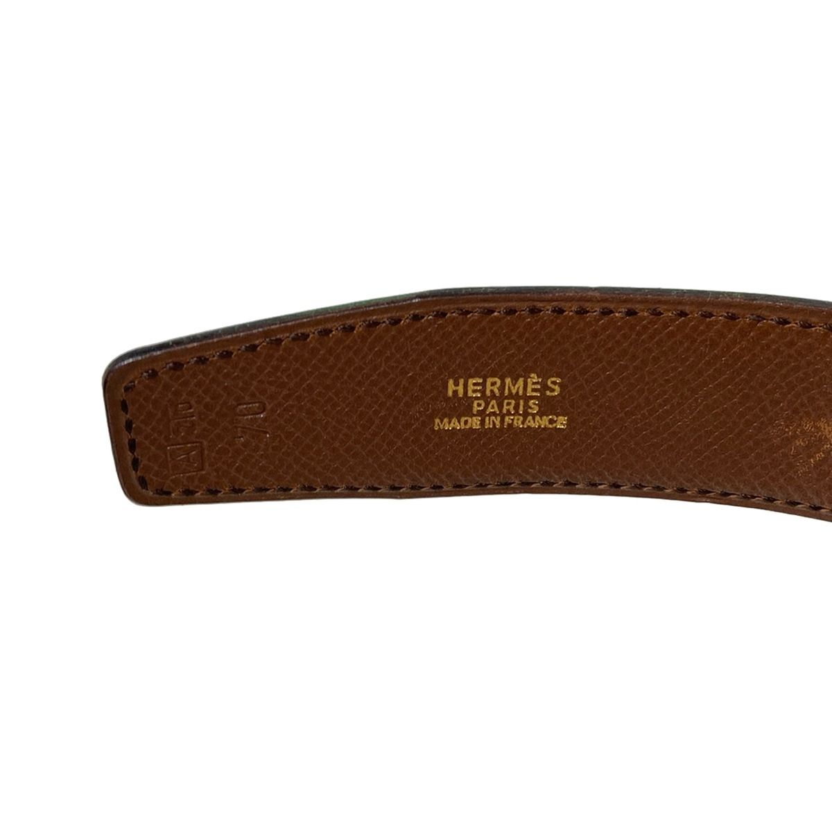  HERMES エルメス ベルト 70 Hベルト グリーン ダークブラウン ゴールド リバーシブル ベルト 小物