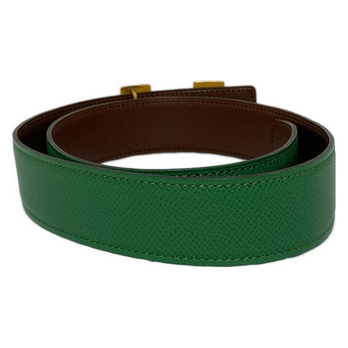 HERMES エルメス ベルト 70 Hベルト グリーン ダークブラウン ゴールド リバーシブル