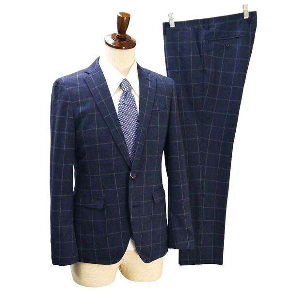 スーツセレクト FINTES 2つボタン くるみボタン シングルスーツ A 4 S ダークネイビー ウインドペン 本切羽 秋冬 SLJ 1601 5 NL 034 メンズビジネス 202512