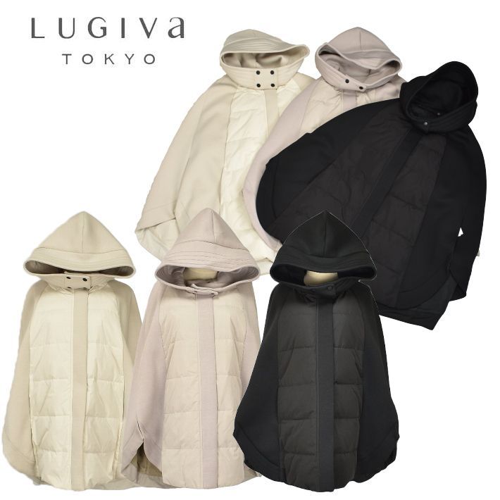 LUGIVA TOKYO フード付き キルティング×異素材切替 ケープコート ポンチョ レディース 軽量 あったか 防寒 アウター 上品 体型カバー 秋冬