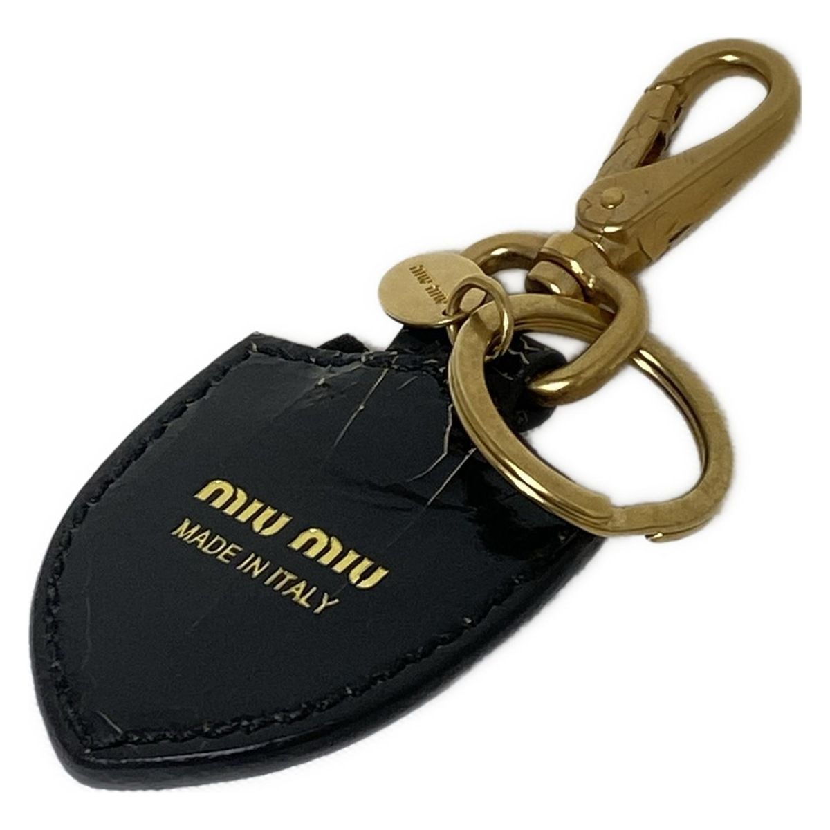 miumiu(ミュウミュウ) キーホルダー(チャーム) - 黒×ゴールド レザー