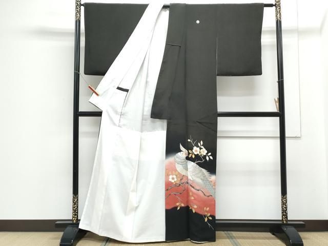 平和屋着物▽豪華黒留袖 刺繍 尾長鶏花文 暈し染め 金彩 正絹 逸品