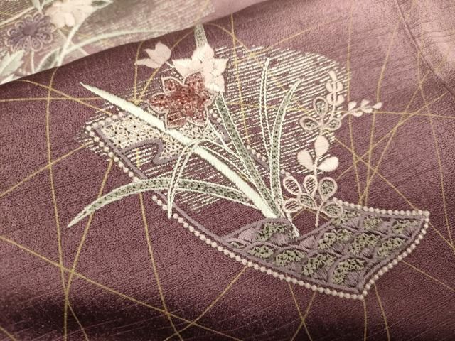 平和屋着物▽中国三大刺繍 スワトウ刺繍 汕頭刺繍 訪問着 短冊吉祥花文