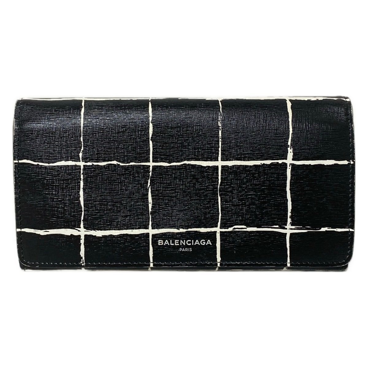 バレンシアガ 長財布 エッセンシャルマニー 392123 黒 白 チェック柄 レザー