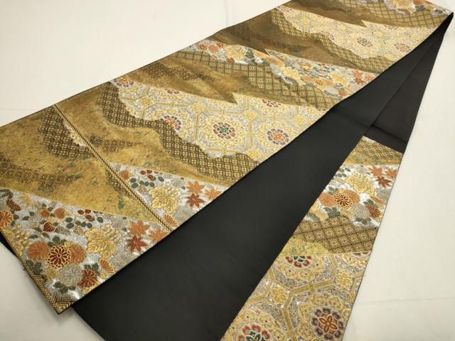 平和屋着物▽六通柄袋帯 松皮蜀江華文 黒地 金銀糸 引箔