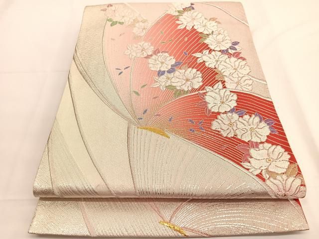 平和屋着物◎六通柄袋帯 唐織 花蝶文 金銀糸 正絹 逸品