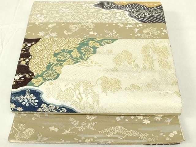平和屋着物◎六通柄袋帯　風景文　金糸　正絹　逸品　DABE3736qp 平和屋着物◎六通柄京袋帯 笹竹文 金糸 正絹 逸品 DAAV2805qpの通販 by