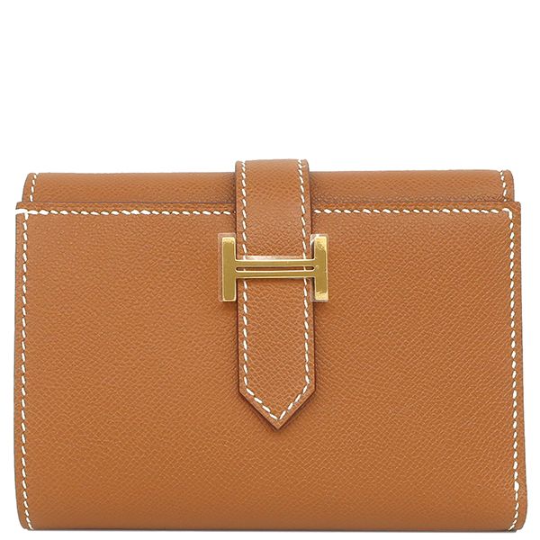 エルメス HERMES 三つ折り財布 ベアン コンビネ ヴォーマダム ゴールド ゴールド金具 茶 W刻印 製 箱