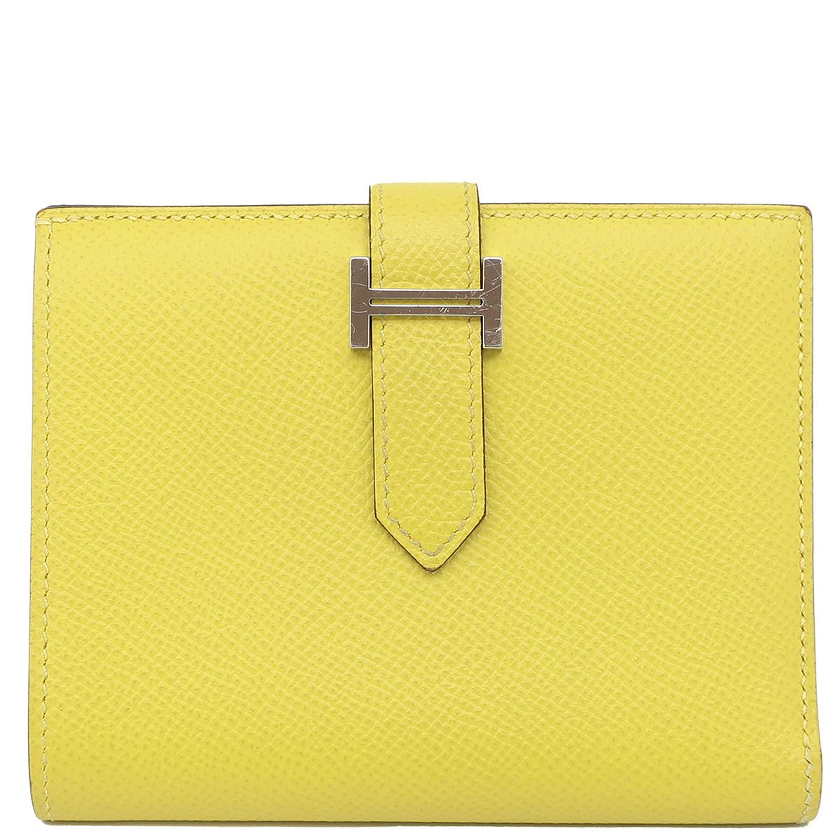 エルメス HERMES 二つ折り財布 ベアンコンパクト ヴェルソ ヴォーエプソン ライム モーヴシルベストル シルバー金具 黄色 ピンク バイ D刻印 箱