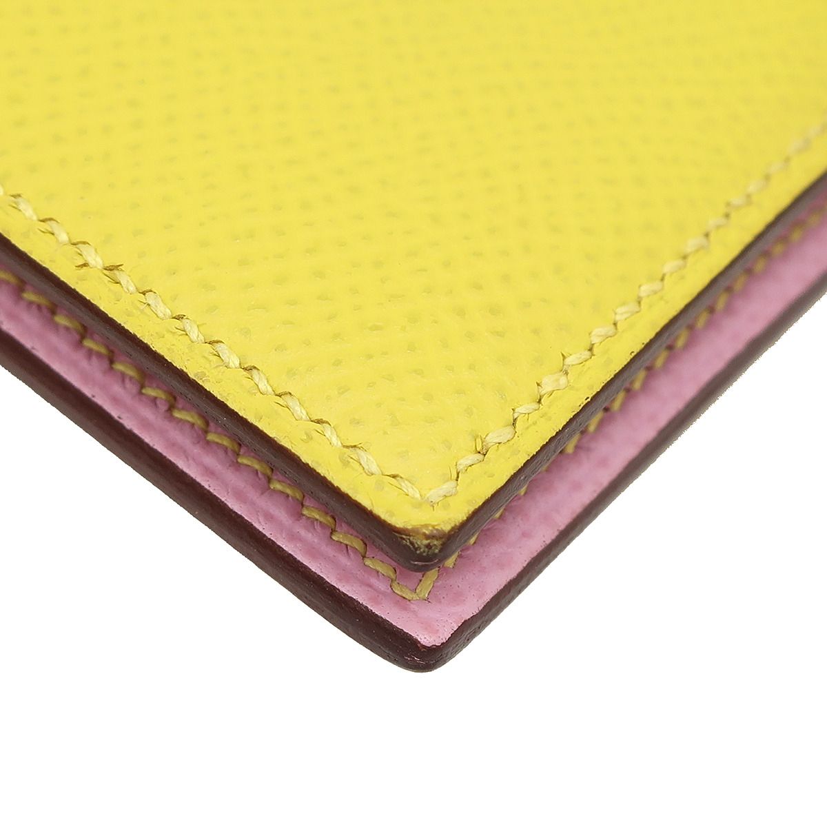  エルメス HERMES 二つ折り財布 ベアンコンパクト ヴェルソ ヴォーエプソン ライム×モーヴシルベストル シルバー金具 黄色 ピンク バイ D刻印 箱 その他 小物