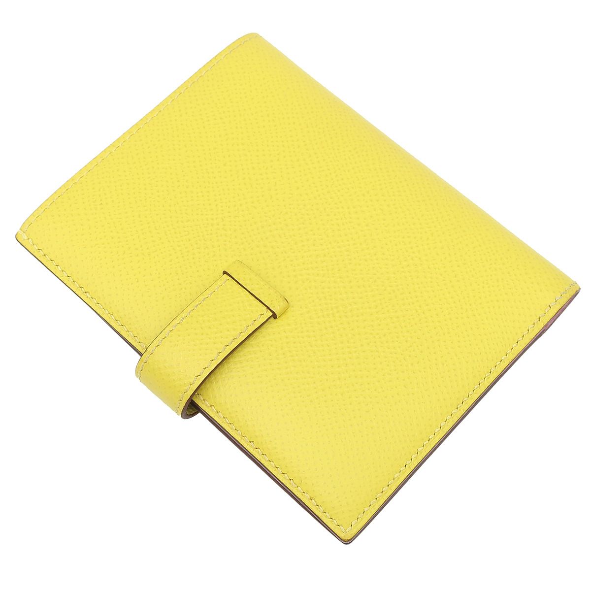 エルメス HERMES 二つ折り財布 ベアンコンパクト ヴェルソ ヴォーエプソン ライム×モーヴシルベストル シルバー金具 黄色 ピンク バイ D刻印 箱