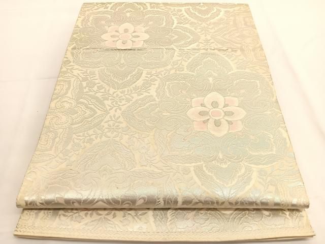 平和屋着物◎西陣 服部織物謹製 六通柄袋帯 こはく錦 更紗花文 銀糸