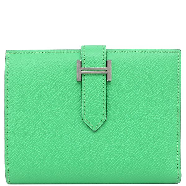 エルメス HERMES 二つ折り財布 ベアンコンパクト ヴェルソ ヴォーエプソン ヴェールコミック×ヴェールフィズ シルバー金具 緑 バイ W刻印 製 箱