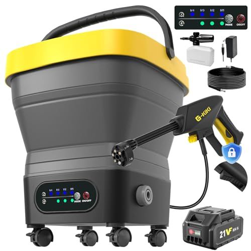 業界初 ワンタッチロックで連続噴水 バッテリー交換 45分連続使用 8 MPa 折りたたみ式 高圧洗浄機 コードレス 充電式 タンク型 4段階水圧調整 30000 mAh電池 残量表示 ブレーキ付き 360度回転キャスター 改良型調 19 e 5827 f