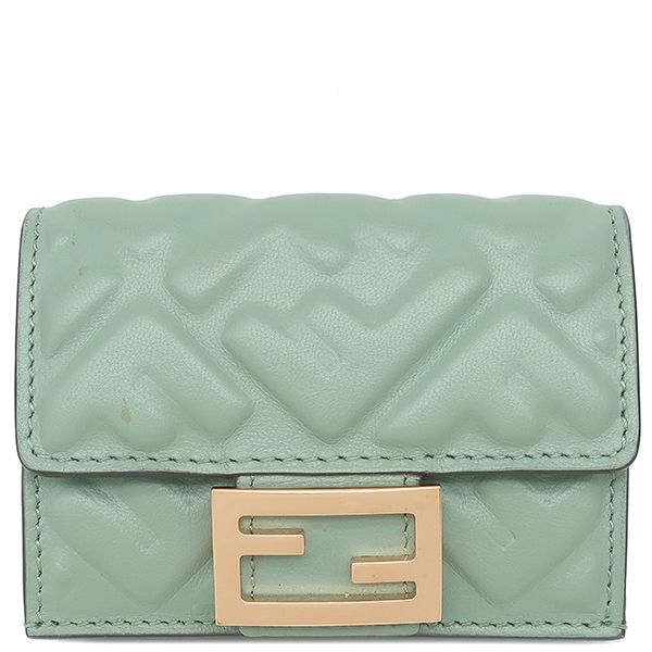 フェンディ FENDI 三つ折り財布 バゲット マイクロ トライフォールド レザー グリーン系 ゴールド金具 箱