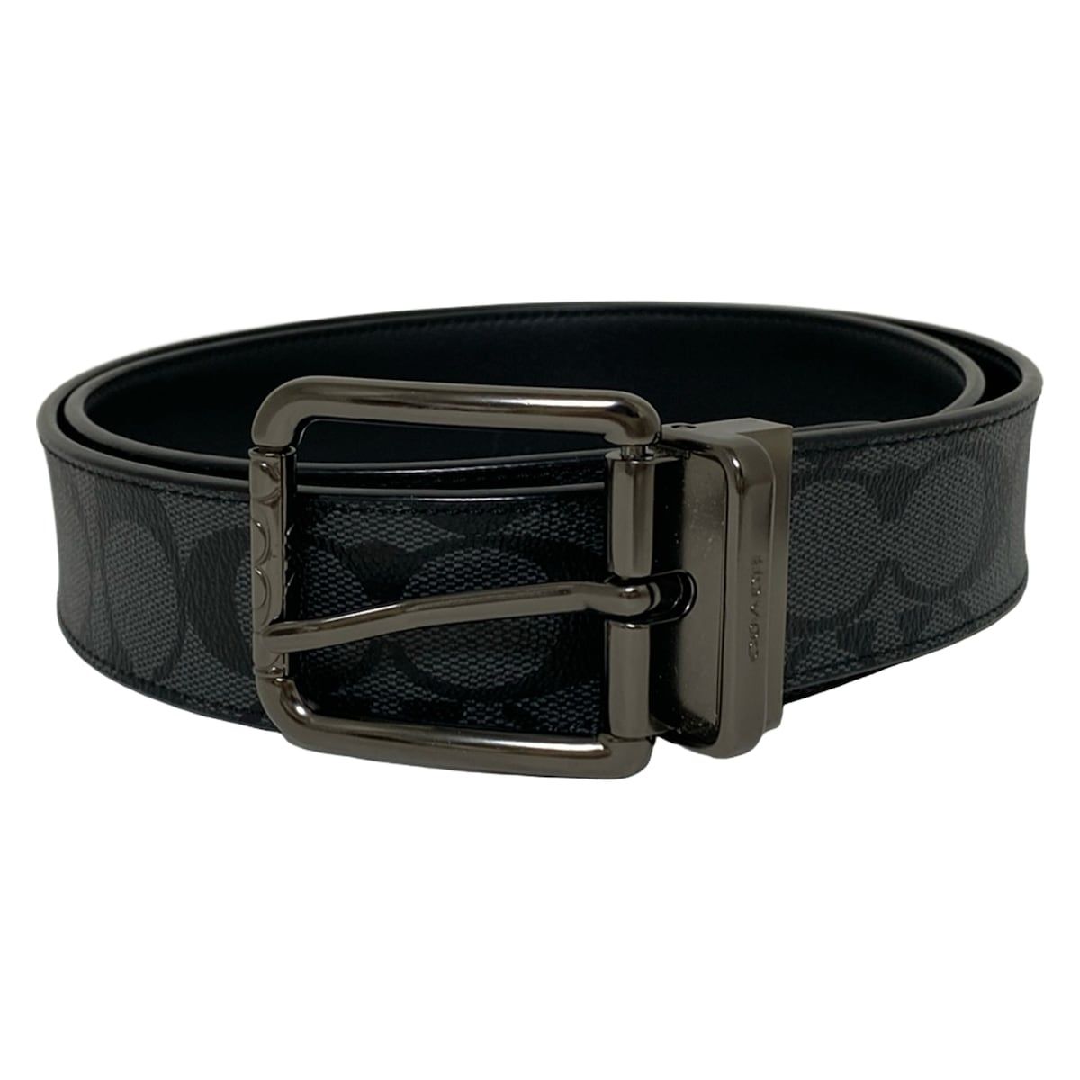 COACH コーチ ベルト - ダークグレー×黒 シグネチャー柄